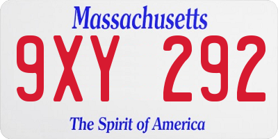 MA license plate 9XY292