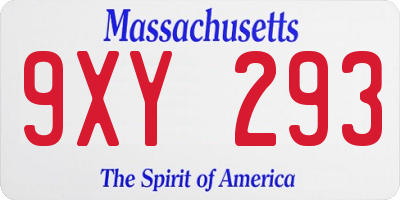 MA license plate 9XY293