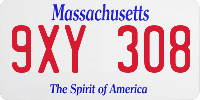 MA license plate 9XY308