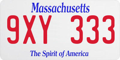 MA license plate 9XY333