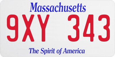 MA license plate 9XY343