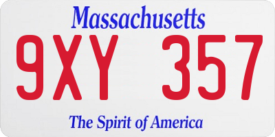 MA license plate 9XY357