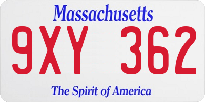 MA license plate 9XY362