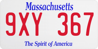MA license plate 9XY367