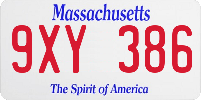 MA license plate 9XY386