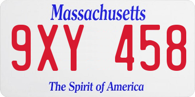MA license plate 9XY458