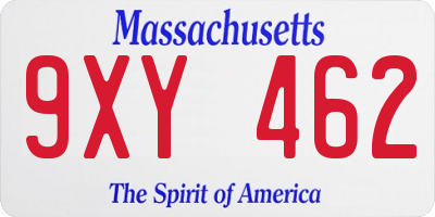 MA license plate 9XY462
