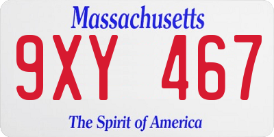 MA license plate 9XY467