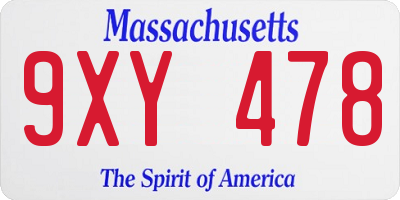 MA license plate 9XY478