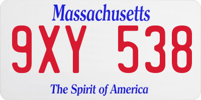MA license plate 9XY538