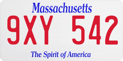 MA license plate 9XY542