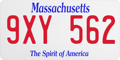 MA license plate 9XY562