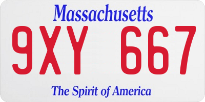 MA license plate 9XY667