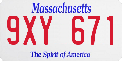 MA license plate 9XY671