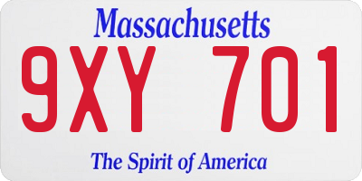MA license plate 9XY701