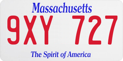 MA license plate 9XY727