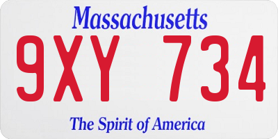 MA license plate 9XY734