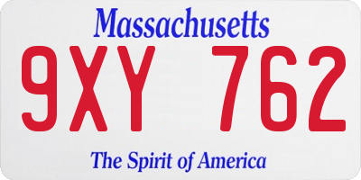 MA license plate 9XY762