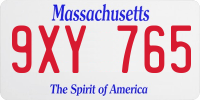MA license plate 9XY765