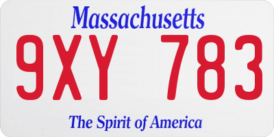 MA license plate 9XY783