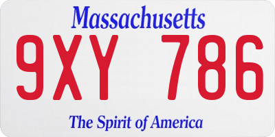 MA license plate 9XY786