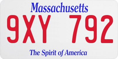 MA license plate 9XY792