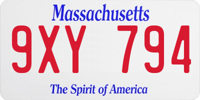 MA license plate 9XY794
