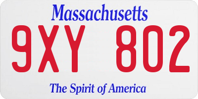 MA license plate 9XY802