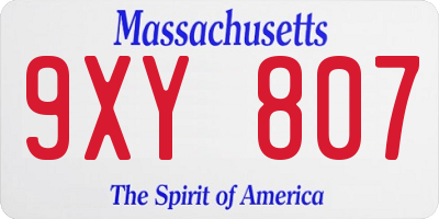 MA license plate 9XY807