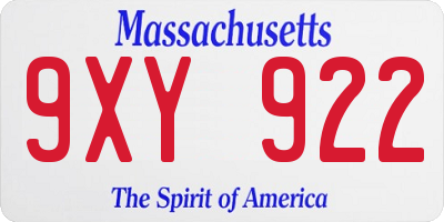 MA license plate 9XY922