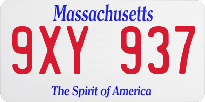 MA license plate 9XY937