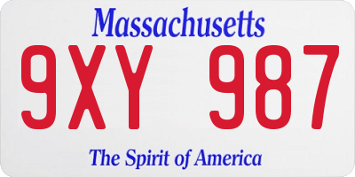 MA license plate 9XY987