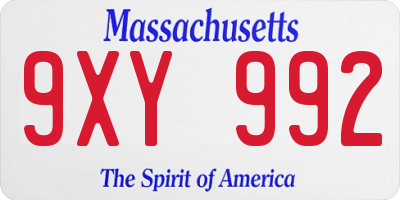 MA license plate 9XY992