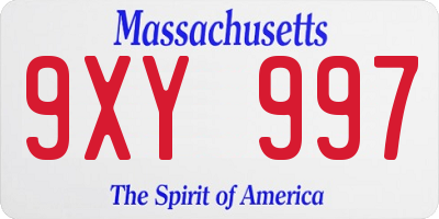 MA license plate 9XY997