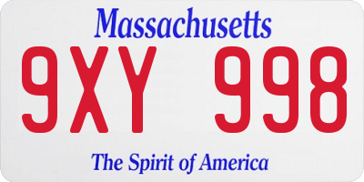 MA license plate 9XY998