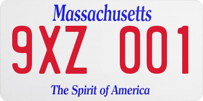 MA license plate 9XZ001