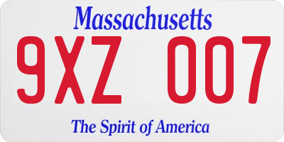 MA license plate 9XZ007