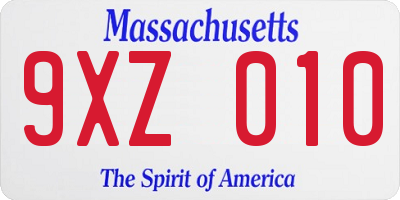 MA license plate 9XZ010