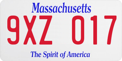 MA license plate 9XZ017