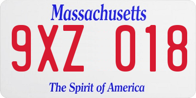 MA license plate 9XZ018