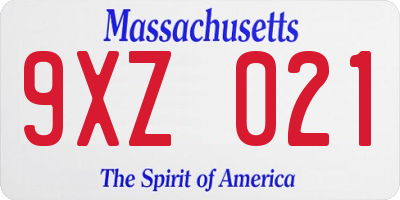 MA license plate 9XZ021