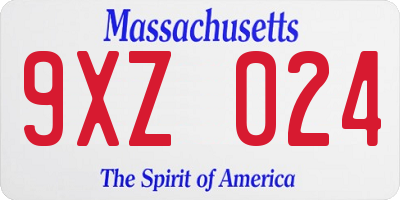 MA license plate 9XZ024