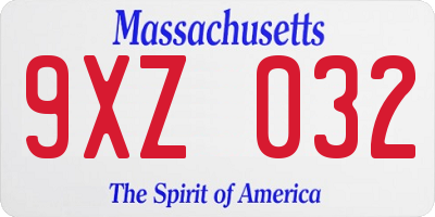 MA license plate 9XZ032