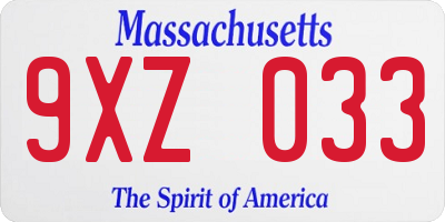 MA license plate 9XZ033