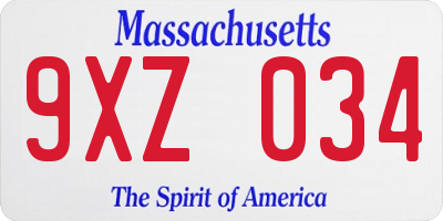 MA license plate 9XZ034