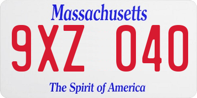 MA license plate 9XZ040