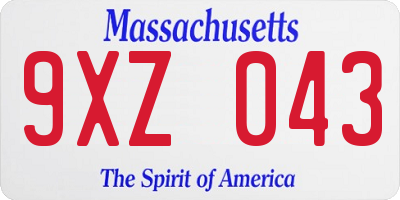 MA license plate 9XZ043