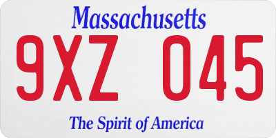 MA license plate 9XZ045