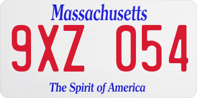 MA license plate 9XZ054
