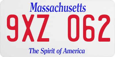 MA license plate 9XZ062